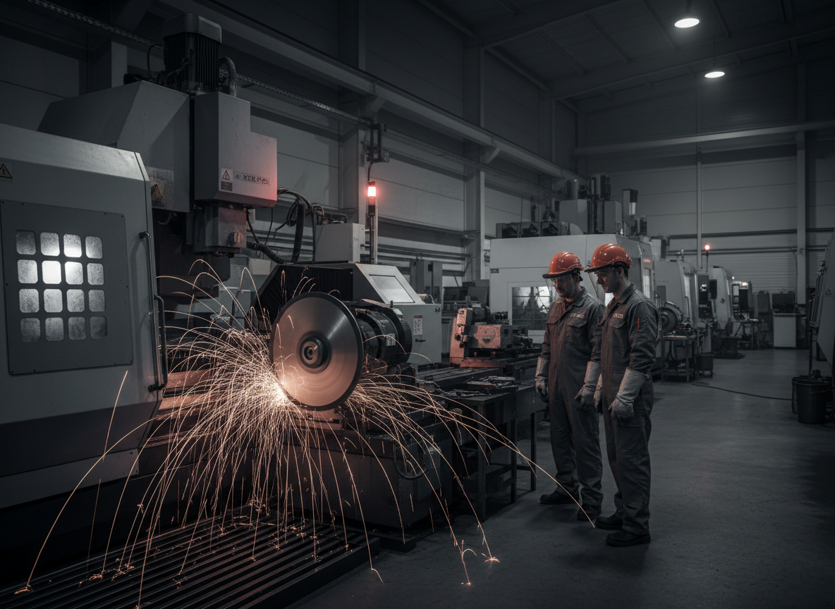 Interior of a modern precision metalworking factory machining saw blade steel
